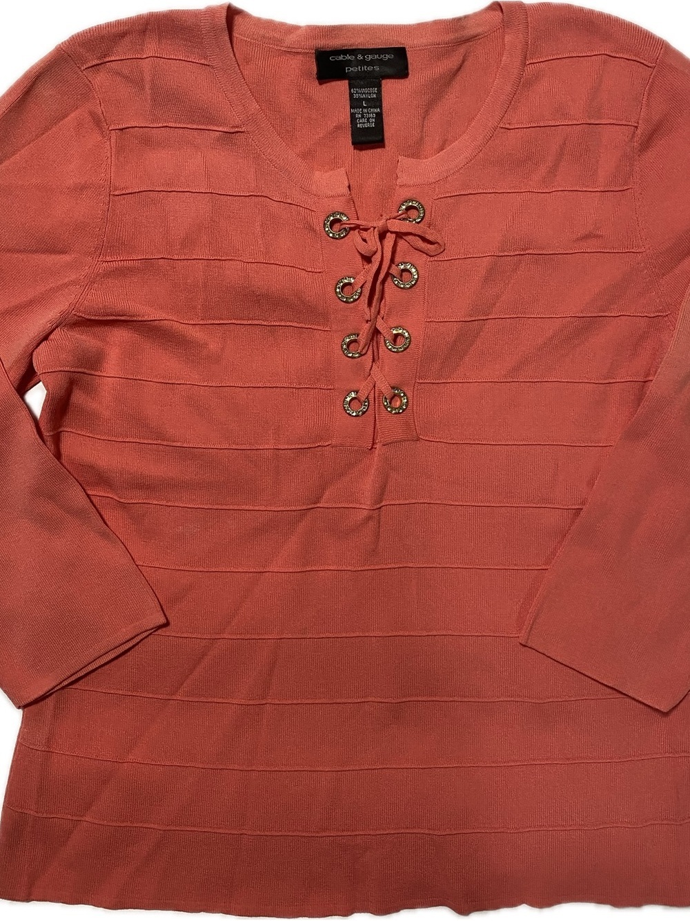 Cable & Gauge Coral Lace-Up Ribbed Knit Top